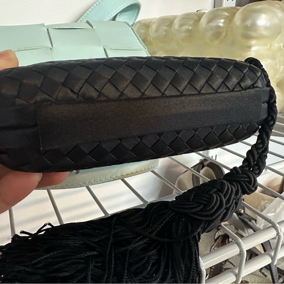 Bottega Veneta Intrecciato Knot Tassel Clutch Bag in Black Satin - Picture 8 of 11